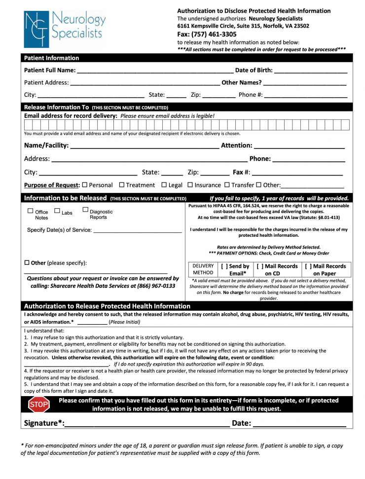 Medical Records Release Form graphic
